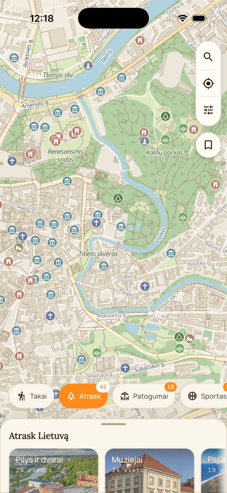 Lapė app – a marked trail route on the map